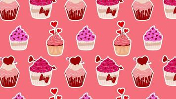 San Valentino giorno Cupcake icona animazione ciclo continuo sfondo. video piatto cartone animato animazione design elemento. 4k video metraggio