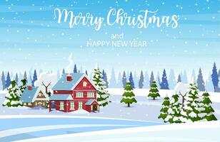 Christmas landscape background with snow and tree vector