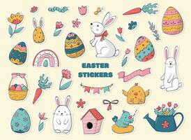 Set of easter stickers, doodles, clip art, cartoon decorative elements for prints, cards, magnets, sublimation, planners, signs, posters, etc. EPS 10 vector