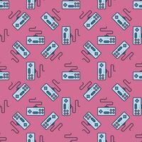 Videogame Controller vector Retro Controlling Wired Device colored seamless pattern