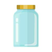 Empty glass transparent jar with gold lid. Vector illustration in flat style