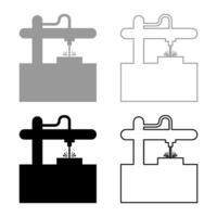 Laser CNC machine for engraving device equipment for cutting use beam set icon grey black color vector illustration image solid fill outline contour line thin flat style