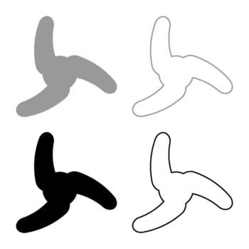 Screw of ship propeller fan turbine three-bladed set icon grey black color vector illustration image solid fill outline contour line thin flat style