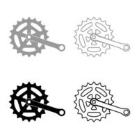 Crankset cogwheel sprocket crank length with gear for bicycle cassette system bike set icon grey black color vector illustration image solid fill outline contour line thin flat style