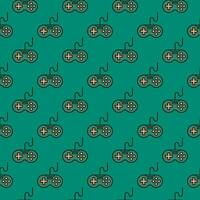 Wired Videogame Controller vector Gaming Device colored green seamless pattern