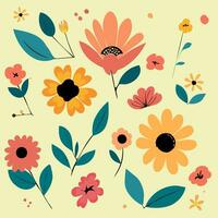 Floral seamless pattern with flowers and leaves. Vector illustration in retro style.