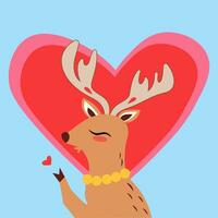 Whimsical Deer Illustration with Heart Background. vector