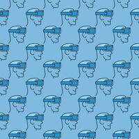 Head with FPV Drone Goggles vector concept blue seamless pattern