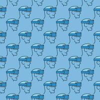 Head with FPV Drone Goggles vector concept blue seamless pattern