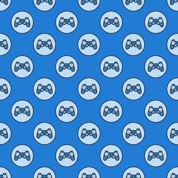 Circle with Videogame Controller vector Joypad colored seamless pattern