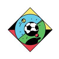 un cuadrado icono con un fútbol. vector icono. deporte ilustración. antiguo, retro estilo. imagen es aislado en blanco antecedentes. plano ilustración para bandera, impresión y sitio web.