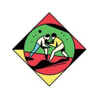 cuadrado icono, lucha, judo, kárate. vector ilustración. antiguo, retro estilo. imagen es aislado en blanco antecedentes. luchando dos gente. resumen estilo.