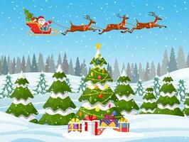 Christmas landscape background with snow and tree vector