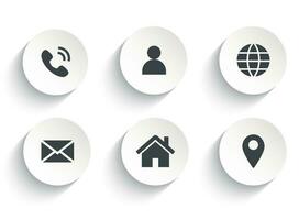 Set of contact us button vector icon with flat round button isolated on white background.