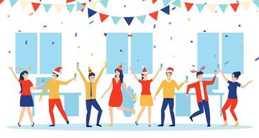 New year party in office. Business team celebrate. Vector illustration in flat style