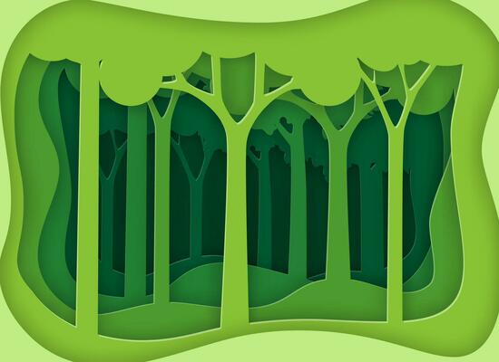green nature forest background template. Green nature landscape and forest with origami paper layer cut abstract background.Ecology and environment conservation concept