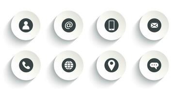 Set of media and communication button vector icon with flat round button isolated on white background.