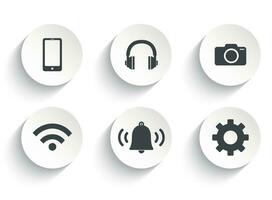 Set of electronics and devices web button vector icon with flat round button isolated on white background.