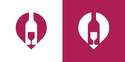 logo design combination of pin map shape with wine bottle, negative space logo, icon, vector, symbol. vector
