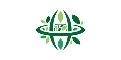 logo design combination of earth shape with leaves, greenery, icons, vectors, symbols. vector