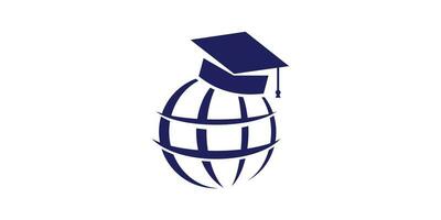 logo combination of globe shape with graduation cap, education, vector icon, symbol.