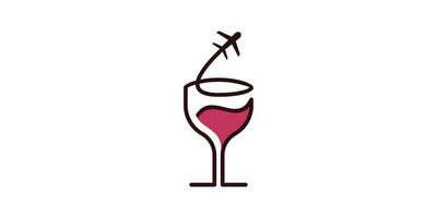 logo design combination of wine glass shape with plane, icon, vector, symbol. vector