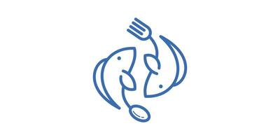 logo design combination of fish shape with spoon and fork, seafood logo, minimalist line. vector