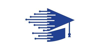 logo combination of graduation cap shape with modern technology signs, cable circuits, icons, vectors, symbols. vector