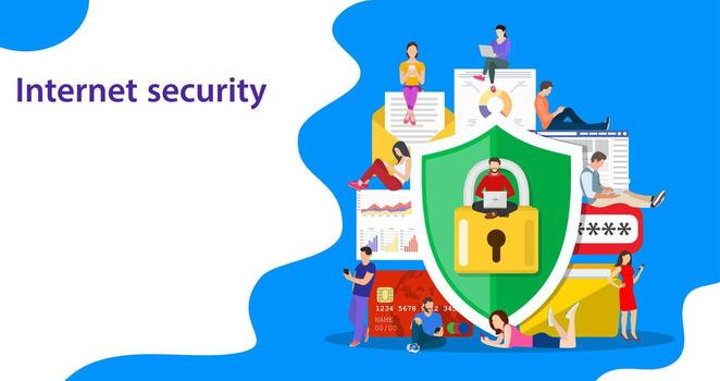 Data protection concept.Safety and confidential data protection, concept with characters. Internet security. Vector illustration in flat style
