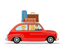 Happy family traveling by car vector