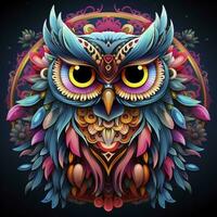 AI generated Multicolored mandala owl coloring page for adults. AI Generated photo