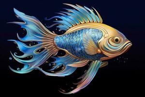 AI generated 3d rendering. fish on black background. Generative AI photo
