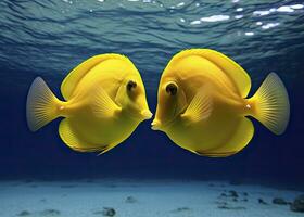 AI generated Two yellow tangs, face to face.  AI Generated. photo