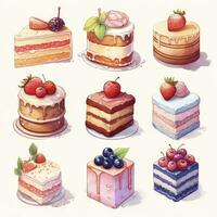 AI generated Set of Cake piece illustration on white background. AI Generated photo