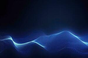 AI generated Dynamic blue particle wave. Abstract sound visualization. Digital structure of the wave flow of luminous particles. AI Generated. photo