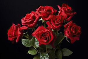 AI generated Red rose bouquet isolated on black background. AI Generated photo