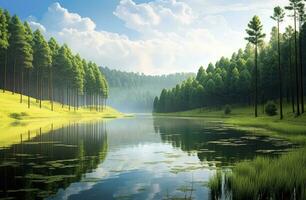 AI generated Beatiful nature lake and forest.AI Generated. photo