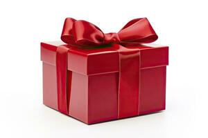 AI generated Gift box with red ribbon isolated on white background. AI Generated photo