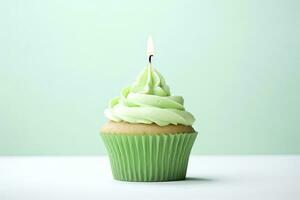 AI generated Happy Birthday Cupcake with Candle. AI Generated photo