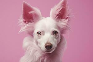 ai generado rosado de colores perro en rosado antecedentes. ai generado foto