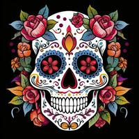 AI generated Mexican roses skull. Mexican roses skull. Dia de los muertos shugar colorful head. AI Generated photo