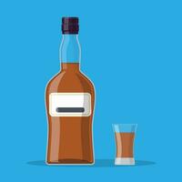 Bottle of rum and glass. vector