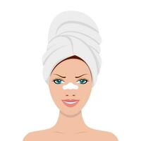 tiras limpieza poros salud y belleza spa tratamiento. máscara para el rostro. vector ilustración en plano estilo