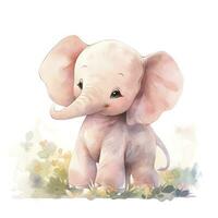 AI generated Watercolor Baby Elephant. AI Generated photo