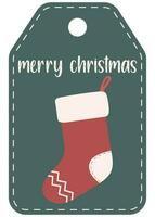 Navidad etiqueta con Navidad calcetín. Navidad regalo etiqueta. vector