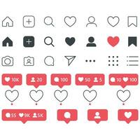 Instagram social media interface set buttons isolated on white background. vector