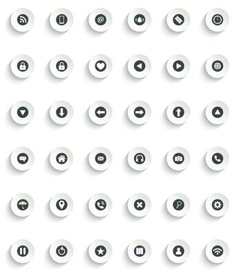web icon set button vector icon with flat round button isolated on white background.
