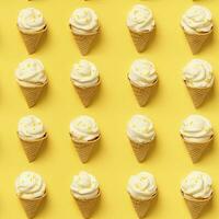 AI generated Ice Cream pattern on yellow background, top view. AI Generated photo