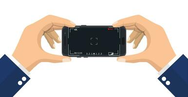 Modern smartphone with camera application. User interface of camera viewfinder. Focusing screen in recording time. Vector illustration flat style