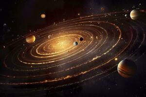 AI generated Our 3d Solar system with planets in orbits path. AI Generative photo